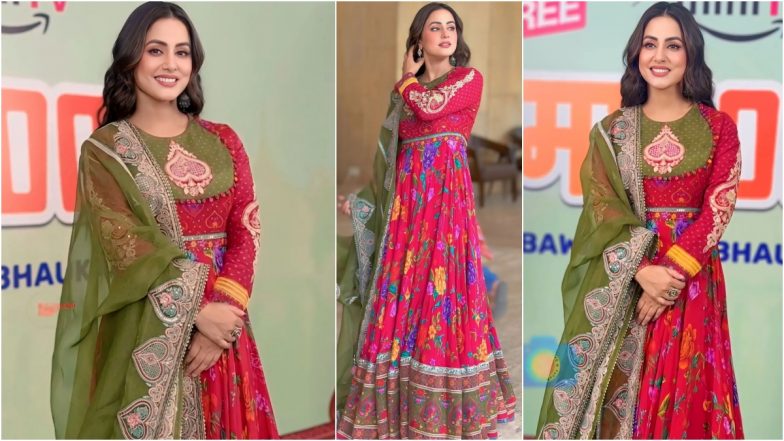 Hina Khan Looks Gorgeous As She Pairs Anarkali Suit With Blushed Cheeks, Winged Eyeliner and Oxidised Jhumkas (View Video and Pics)