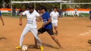 Telangana CM Revanth Reddy Plays Football With People at Hyderabad Central University Ahead of Phase 4 of Lok Sabha Elections 2024, Video Surfaces