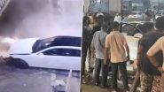 Accident Caught on Camera in Gujarat: Brand New Mercedes Crashes Into Roadside Railing in Surat, People Rush to Help Driver; Video Surfaces