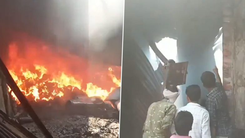 Kanpur Fire: Blaze Erupts in Chemical Warehouse Located Near Hospital in Raipurwa, Fire Tenders Rushed to Spot (Watch Video)