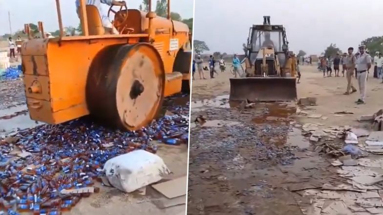 Uttar Pradesh: Police Destroy Seized Liquor Worth Rs 34 Lakh in Hapur, Share Videos and Pics