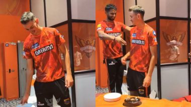 Marco Jansen Cuts Birthday Cake With Sunrisers Hyderabad Teammates Ahead of the SRH vs RR IPL 2024 Clash (Watch Video)