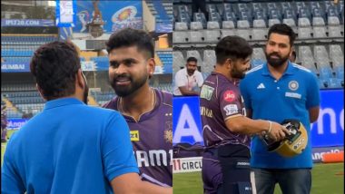 Rohit Sharma Meets Kolkata Knight Riders Players During Practice Session at Wankhede Stadium Ahead of MI vs KKR IPL 2024 Clash (Watch Video)