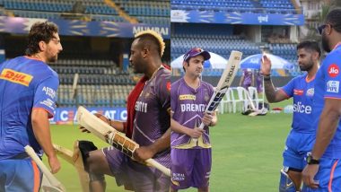 Tim David, Andre Russell, Rinku Singh and Other Cricketers Check Each Other's Bat During Practice at Wankhede Stadium Ahead of MI vs KKR IPL 2024 (Watch Video)