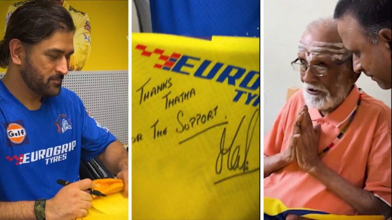 MS Dhoni Gifts Signed CSK Jersey to 103-Year-Old Fan, Writes ‘Thanks Thatha for the Support’ (Watch Video)