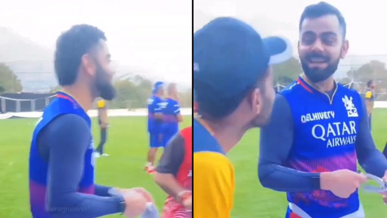 Virat Kohli Spotted Speaking Fluent Punjabi With Young Cricketers at HPCA Stadium During Practice Session Ahead of PBKS vs RCB IPL 2024 Match (Watch Video)