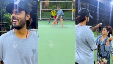 Nitish Rana Plays Turf-Cricket With Wife Saachi Marwah Alongside Harshit Rana and Other Teammates Ahead of KKR vs MI IPL 2024 Match (Watch Video)