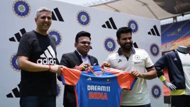 Rohit Sharma Unveils India’s New T20 Kit Along With BCCI Secretary Jay Shah at the Narendra Modi Stadium (Watch Video)