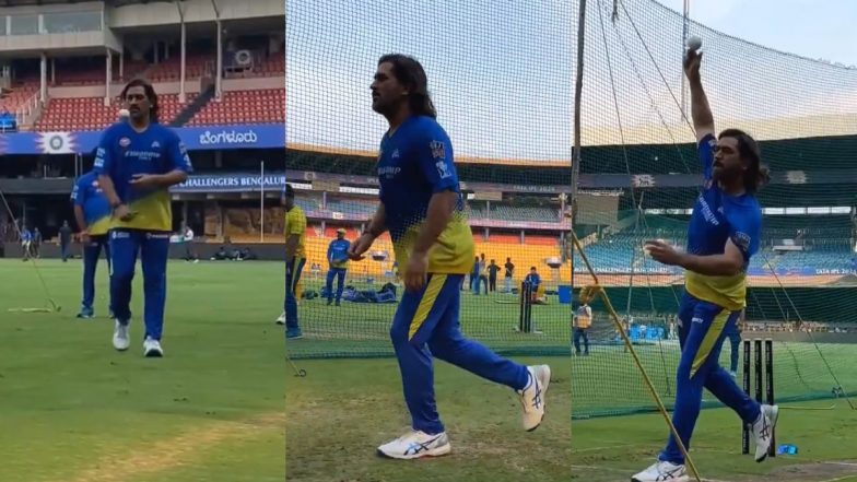 MS Dhoni In New Avatar! 'Thala' Bowls in the Chennai Super Kings Nets Ahead of RCB vs CSK IPL 2024 Match, Video Goes Viral