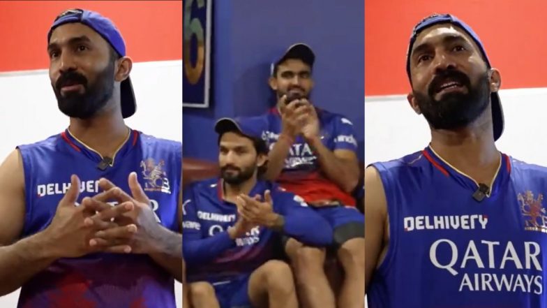 Dinesh Karthik Gives Heartwarming Dressing Room Speech After RCB Qualify for IPL 2024 Playoffs With Thrilling Victory Over CSK  (Watch Video)