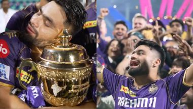 Watch Rinku Singh's 'Unfiltered' Celebrations As He Hugs IPL 2024 Trophy, Says 'God's Plan Baby' After KKR Beat SRH to Win Third Indian Premier League Title (See Video)