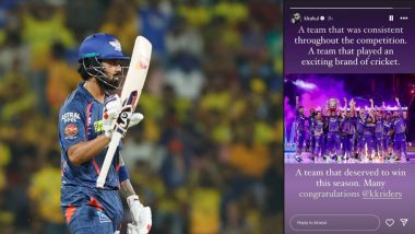 KL Rahul Congratulates Kolkata Knight Riders for Winning Third IPL Title, Shares Heartfelt Instagram Story