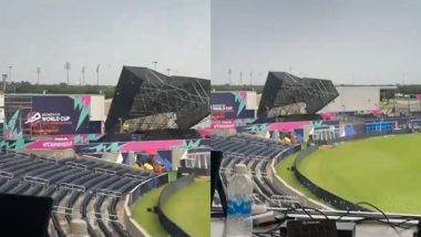 USA vs BAN ICC T20 World Cup 2024 Warm-Up Match Cancelled As Tornadoes in Texas Destroy Giant Screen at Grand Prairie Stadium (Watch Video)