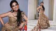 MET Gala 2024: Isha Ambani Dazzles in a Rahul Mishra Masterpiece, a Haute Couture Embellished Sari Gown Fit for Royalty (View Pics)