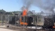 Jammu and Kashmir Fire: Massive Blaze Erupts at Grid Station in Udhampur&rsquo;s Battal Ballian Industrial Area, Dousing Efforts Underway (Watch Video)
