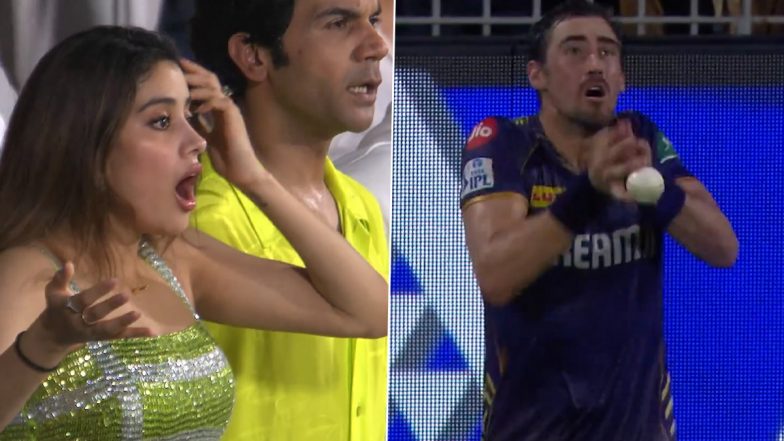 Bollywood Actor Janhvi Kapoor Left ‘Shocked’ After Mitchell Starc Drops Pat Cummins’ Catch During KKR vs SRH IPL 2024 Final Match, Video Goes Viral