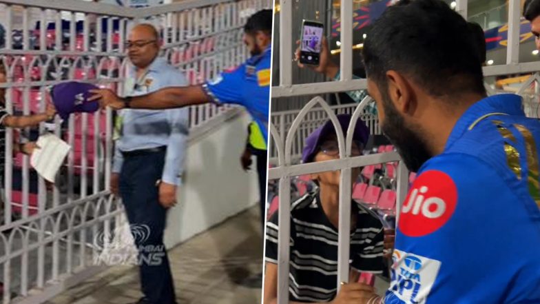 Jasprit Bumrah Gives Purple Cap and His Autograph to Young Fan After LSG vs MI IPL 2024 Match (Watch Video)