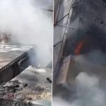 Uttar Pradesh Fire Video: Massive Blaze Erupts at Cosmetic Shop in Jhansi’s Sipri Bazar Area, Viral Clip Shows Black Smoke Covering Skies
