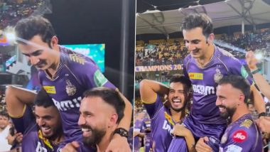 KKR Players Lift Mentor Gautam Gambhir on Their Shoulders While Celebrating IPL 2024 Title Win, Video Goes Viral