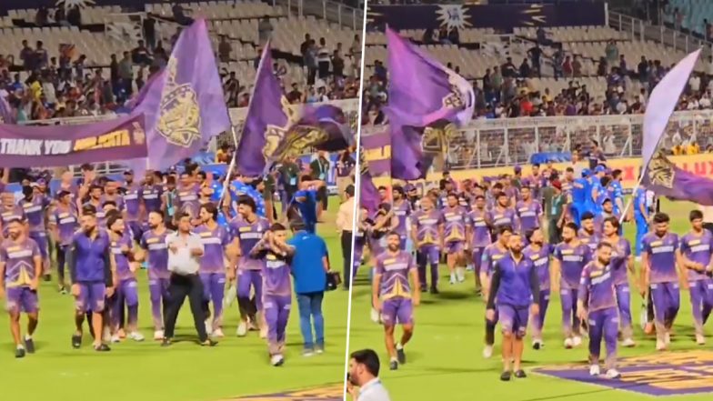 Kolkata Knight Riders Players, Staff Perform Victory Lap at Eden Gardens After 18-Run Victory Over Mumbai Indians in IPL 2024 (Watch Video)