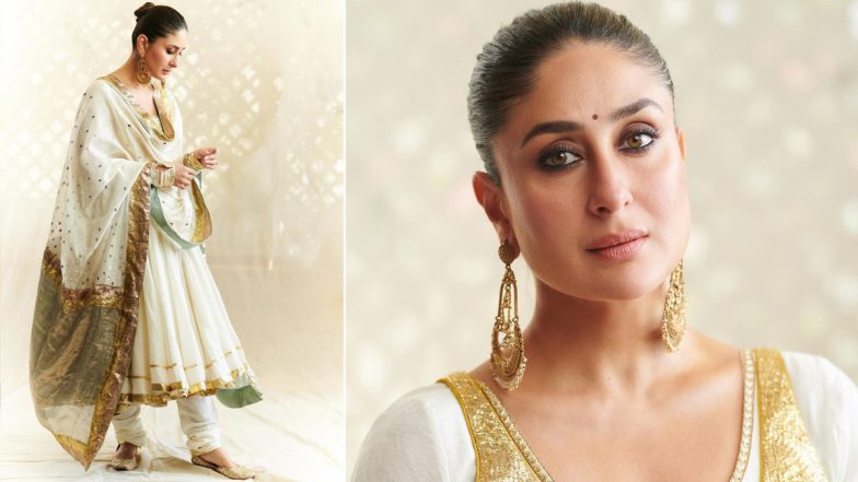 Kareena Kapoor Is a Vision of Splendour in a White and Gold Anarkali, Sets the Bar High for Ethnic Fashion Goals (View Pics)