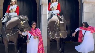 King’s Guard Horse Strikes Indian Woman Posing for a Photo Next to It in London (Watch Video)