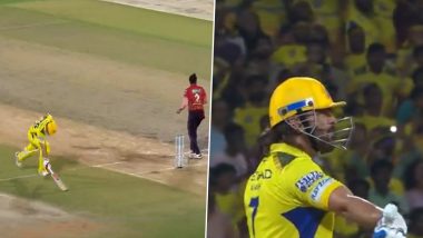 MS Dhoni Sends Back Daryl Mitchell As He Turns Down a Run in Last Over of First Innings, New Zealand Cricketer Narrowly Escapes Being Run Out in CSK vs PBKS IPL 2024 Match (Watch Video)