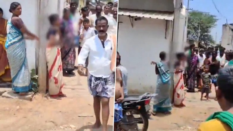 Karnataka Horror: Woman Tied to Electric Pole, Thrashed by Angry Mob After Son Elopes With Girl in Haveri, Disturbing Video Surfaces