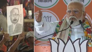 PM Narendra Modi's Heart-Warming Gesture As Young Girl Displays Lovely Sketch Featuring Him in West Bengal's Bolpur (Watch Video)