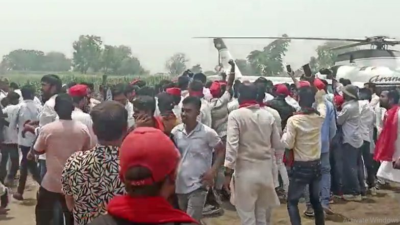 Akhilesh Yadav Security Breach: Youth Approaches SP President As He Deboards Helicopter in Uttar Pradesh's Kannauj (Watch Video)