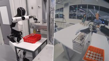 Elon Musk’s Tesla Releases New Video of Tesla Optimus Humanoid Robot Sorting Battery Cells With Its Time End-to-End Neural Network (Watch Video)