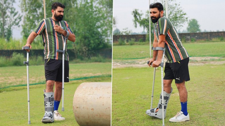 Mohammad Shami Hits Training Ground With Crutches Months After His Achilles Tendon Surgery, Shares Pics on Social Media (View Post)