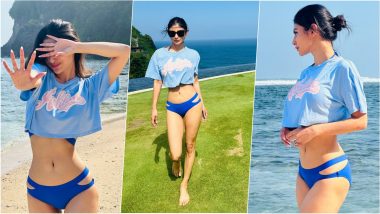Mouni Roy Bikini Pics From Bali Vacation: The Virgin Tree Actress Enjoys Beach Time in Blue Cut-Out Bikini Bottom and Tee, Shares Hot Photos and Videos on Instagram