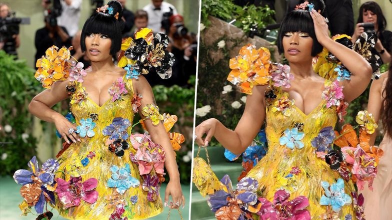 MET Gala 2024: Nicki Minaj Turns Heads in a Sunshine Yellow Dress, Enhanced With a Burst of Floral Appliques, Adding to Her Charm! (View Pics)