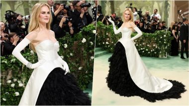 Nicole Kidman at Met Gala 2024: Australian Actress Stuns in Custom Balenciaga Flamenco-Inspired 1950s Couture on the Red Carpet, Pays Tribute to Karl Lagerfeld