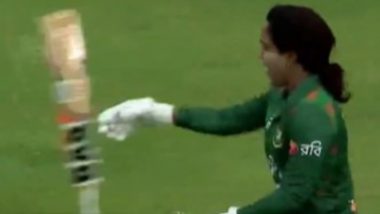 Bangladesh Captain Nigar Sultana Joty Throws Bat and Helmet in Anger After Being Dismissed by Radha Yadav During IND-W vs BAN-W 3rd T20I 2024, Video Goes Viral