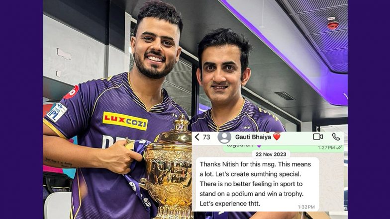 Nitish Rana Shares KKR Mentor Gautam Gambhir's WhatsApp Message 'Let's Create Something Special' After Kolkata Knight Riders Lift IPL 2024 Title (See Post)