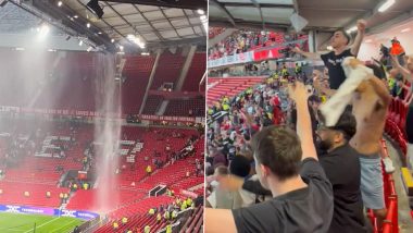 Fans Come Up With ‘Old Trafford Is Falling Down’ Chants After Venue Overflows With Rainwater During Manchester United vs Arsenal Premier League 2023–24 (Watch Video)