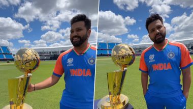 Rohit Sharma Names Michael Jordan As His Favourite, Says Loves Watching LeBron James, Steph Curry As He Poses With NBA Championship Trophy at Nassau County International Cricket Stadium  Ahead of ICC T20 World Cup 2024 (Watch Video)