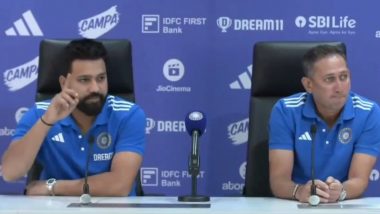 Rohit Sharma Raises His Finger During Press Conference To Answer Question on Absence of Off-Spinner in India’s ICC T20 World Cup 2024 Squad, Video Goes Viral