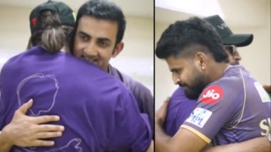 IPL 2024: Even Rain Cannot Dampen Shah Rukh Khan’s Love for Kolkata Knight Riders, Meets Gautam Gambhir and Shreyas Iyer in Ahmedabad