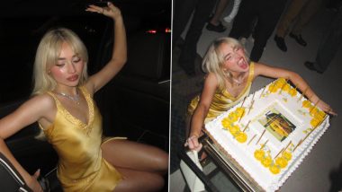 Sabrina Carpenter Celebrates Her 25th Birthday in Stylish Yellow Satin Slip Dress, Cuts Leonardo DiCaprio Meme Cake (View Pics)