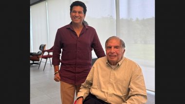 Sachin Tendulkar Meets Ratan Tata Viral Photo: Master Blaster Reveals Having ‘Memorable Conversation’ With Popular Industrialist, Writes ‘A Day I Will Remember With a Smile Always’ (See Post)