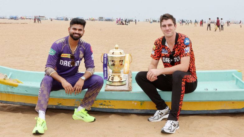 Shreyas Iyer and Pat Cummins Pose With IPL 2024 Trophy in Chennai Ahead of KKR vs SRH Final (See Pics)