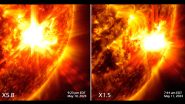 Solar Storm on Earth: NASA's Solar Dynamics Observatory Captures Stunning Photos of Two Solar Flares Released by Sun After Explosions (See Pics)