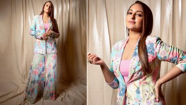 Sonakshi Sinha’s Floral Ensemble Is a Perfect Fusion of Stylish Formals Meets Playful Chic, Actress Looks Stunning for the Heeramandi Series Promotions (View Pics)