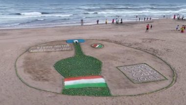 Lok Sabha Elections 2024: Sand Artist Sudarsan Pattnaik Creates Sculpture With 500 Kg Mangoes at Puri Beach To Create Awareness on Voting (Watch Video)