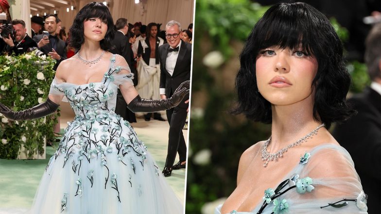 MET Gala 2024: Sydney Sweeney Slays the Red Carpet in a Baby Blue Miu Miu Ball Gown, Flaunts a Flawless Jet Black Bob Hairstyle (View Pics)