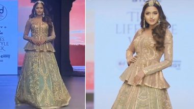 ‘Absolutely Stunning!’ Tejasswi Prakash Gracefully Walks the Ramp in an Embellished Golden Ensemble and Actress’ Fan Can’t Keep Calm (View Pics & Watch Videos)