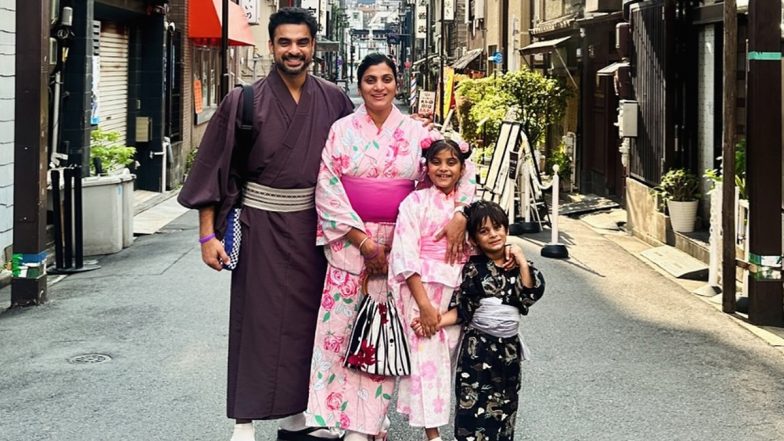 東京での休暇中、伝統的な衣装を着て日本文化を満喫するトビーノ・トーマスとその家族（写真参照）